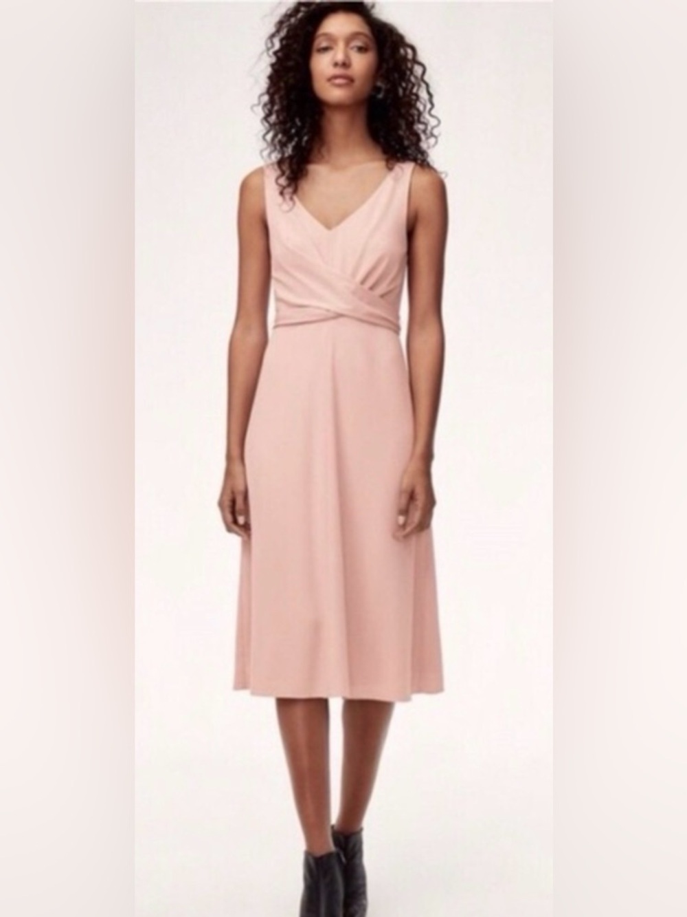 WILFRED Sz XS Darcell Camille Sleeveless V-Neck Twist-Waist Dress Dusty Rose NEW